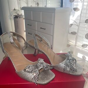 Kelly & Katie Silver Heeled Sandals with Bow